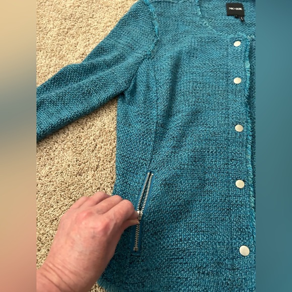 Worn Once NIC+ZOE Deserve It Fringe Detail Teal Bouclé Jacket - Picture 11 of 15